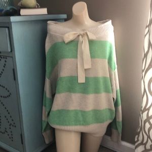 NWT free people green & white stripe sweater